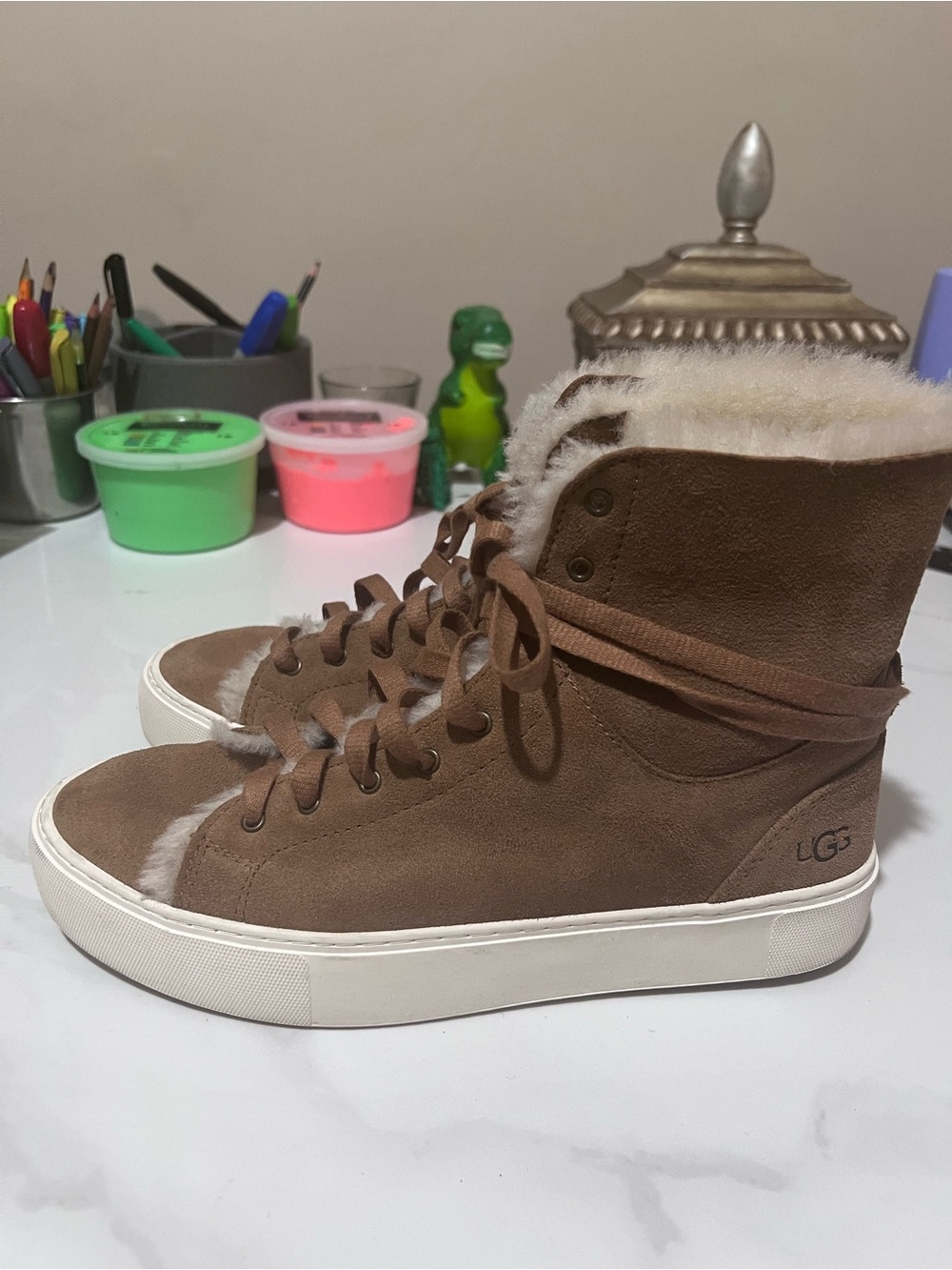 UGG Brown Suede Lace-Up Fur-Lined High Top Boots